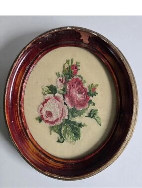 Oval Wood Frame Needlework Wall Art Vintage T Eaton Co